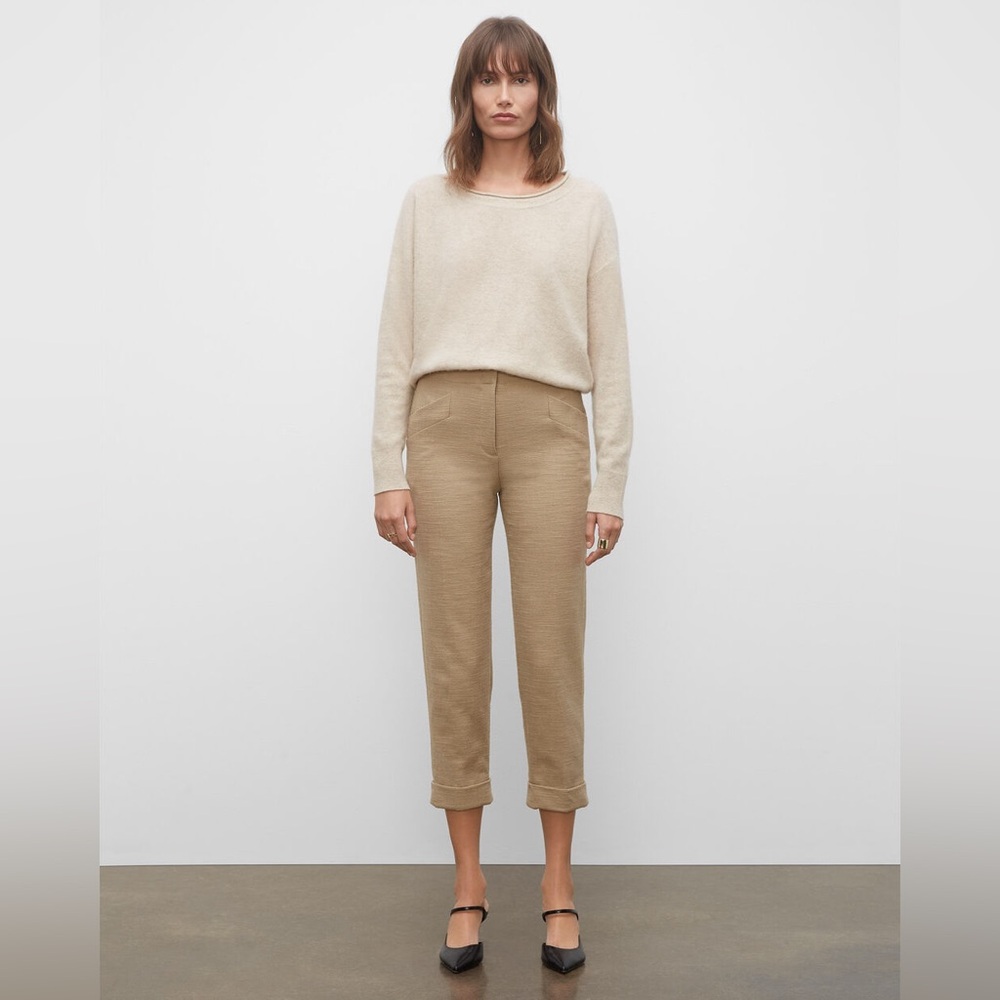 Club Monaco Textured Slim Trousers in Camel. Size 6.